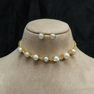 Minimal Pearl Necklace Set 18K Gold Plated