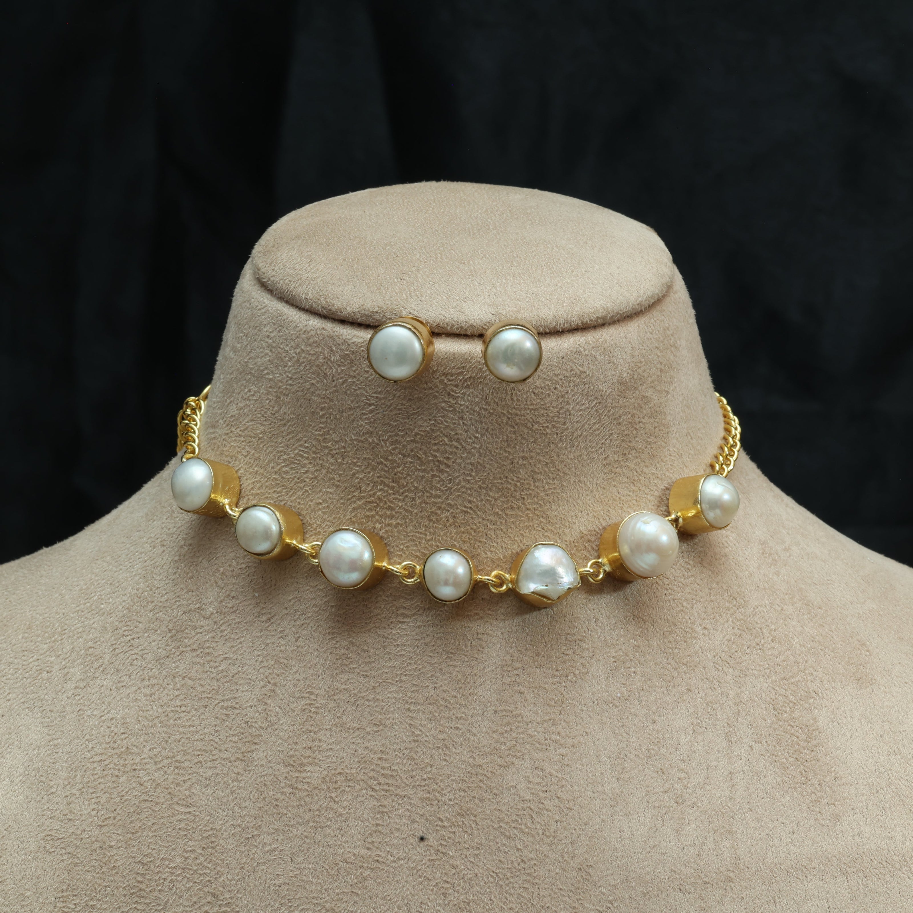 Minimal Pearl Necklace Set 18K Gold Plated