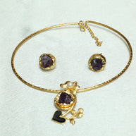 Floral Pendant Neckcuff With Natural Stone 18K Gold Plated