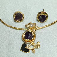 Floral Pendant Neckcuff With Natural Stone 18K Gold Plated