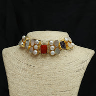 Ethereal Mosaic Choker With Natural Stones And Pearl 18K Gold Plated