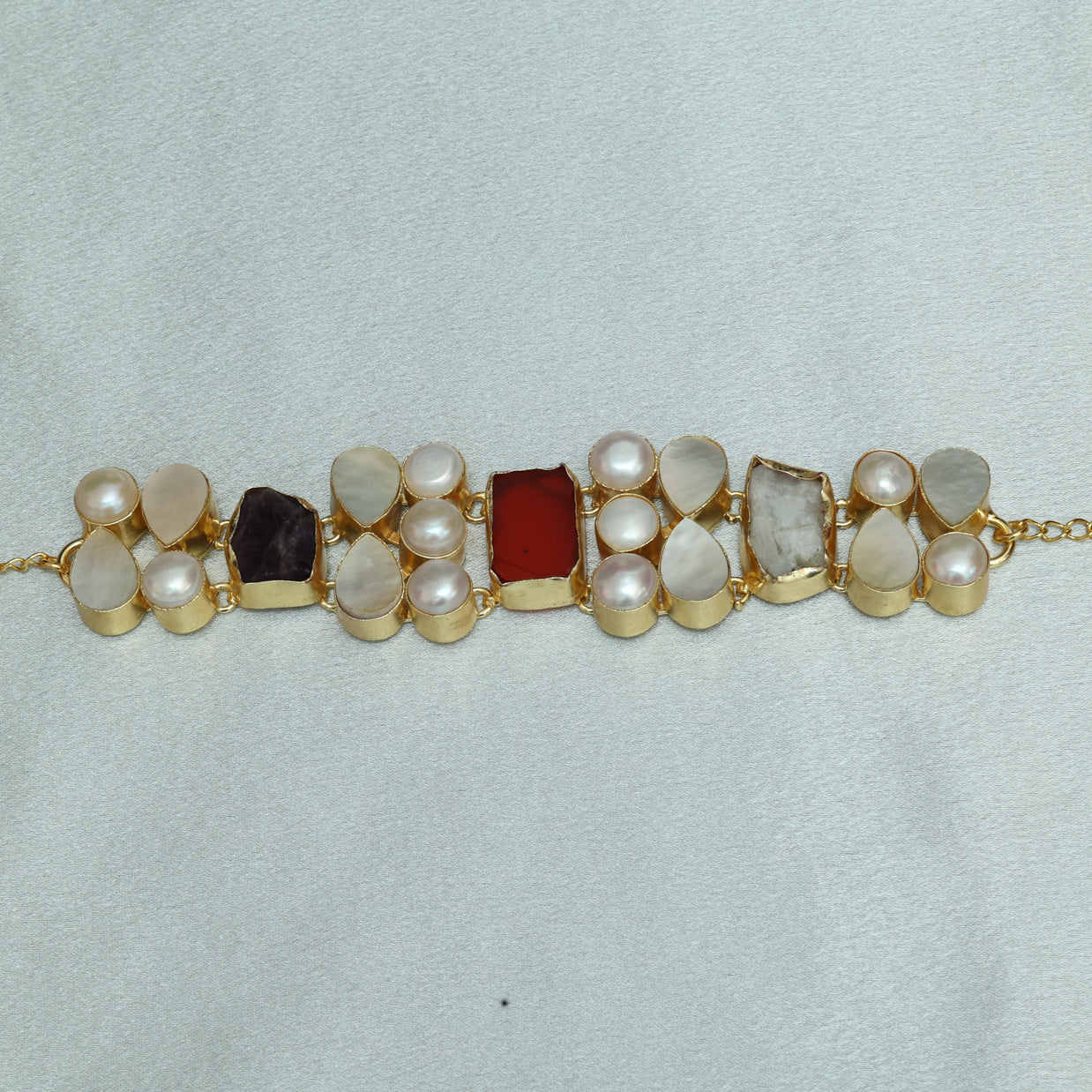 Ethereal Mosaic Choker With Natural Stones And Pearl 18K Gold Plated