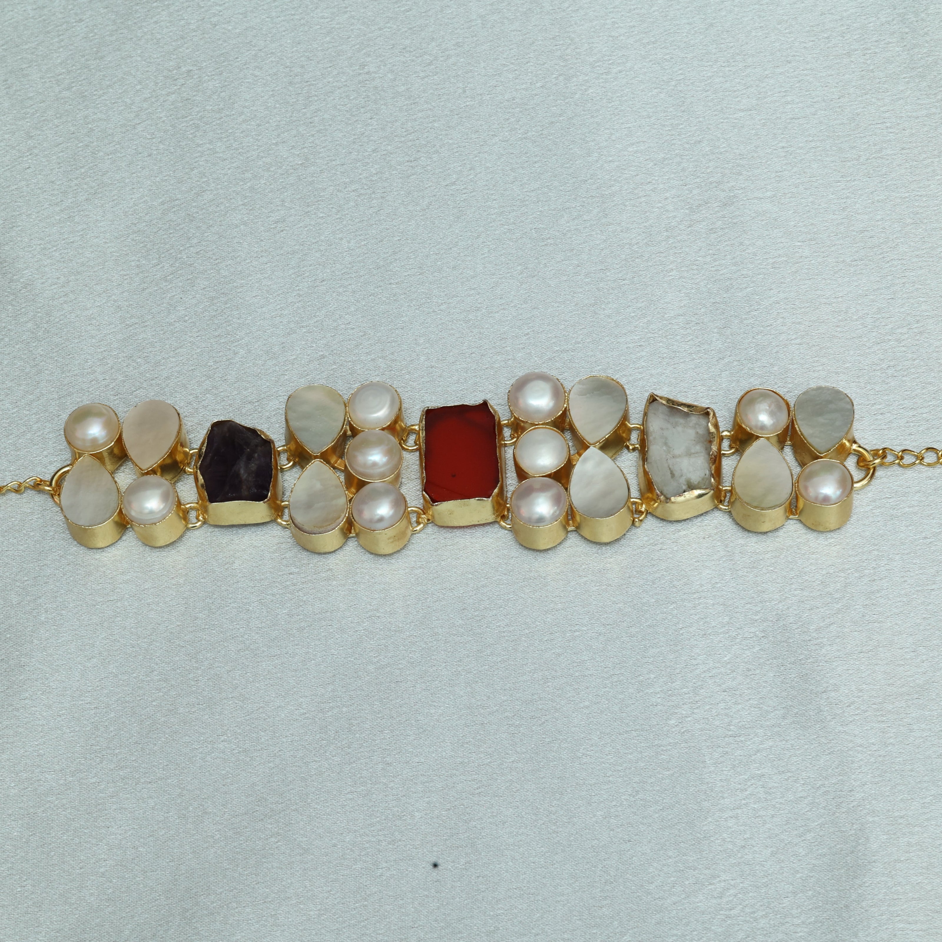 Ethereal Mosaic Choker With Natural Stones And Pearl 18K Gold Plated
