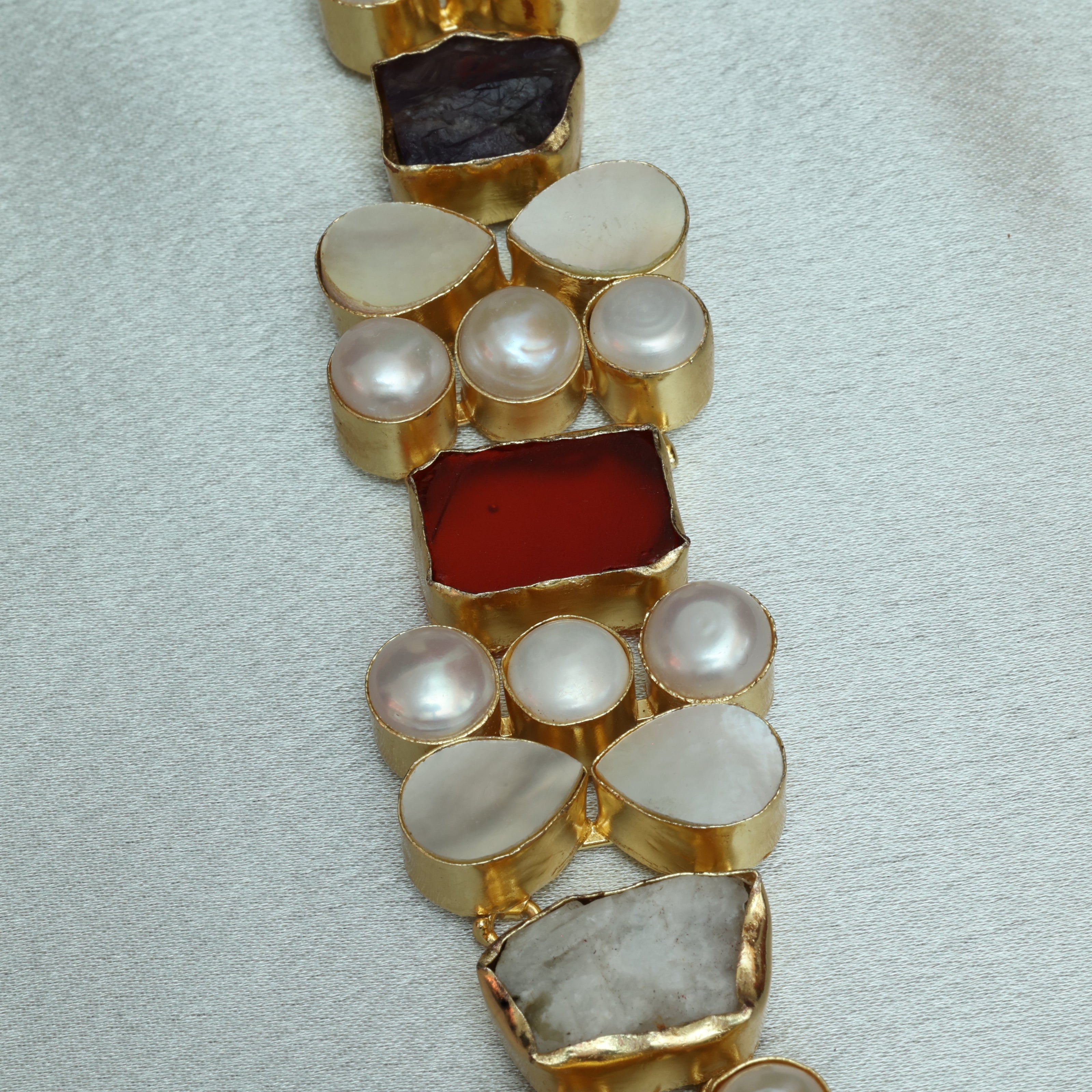 Ethereal Mosaic Choker With Natural Stones And Pearl 18K Gold Plated