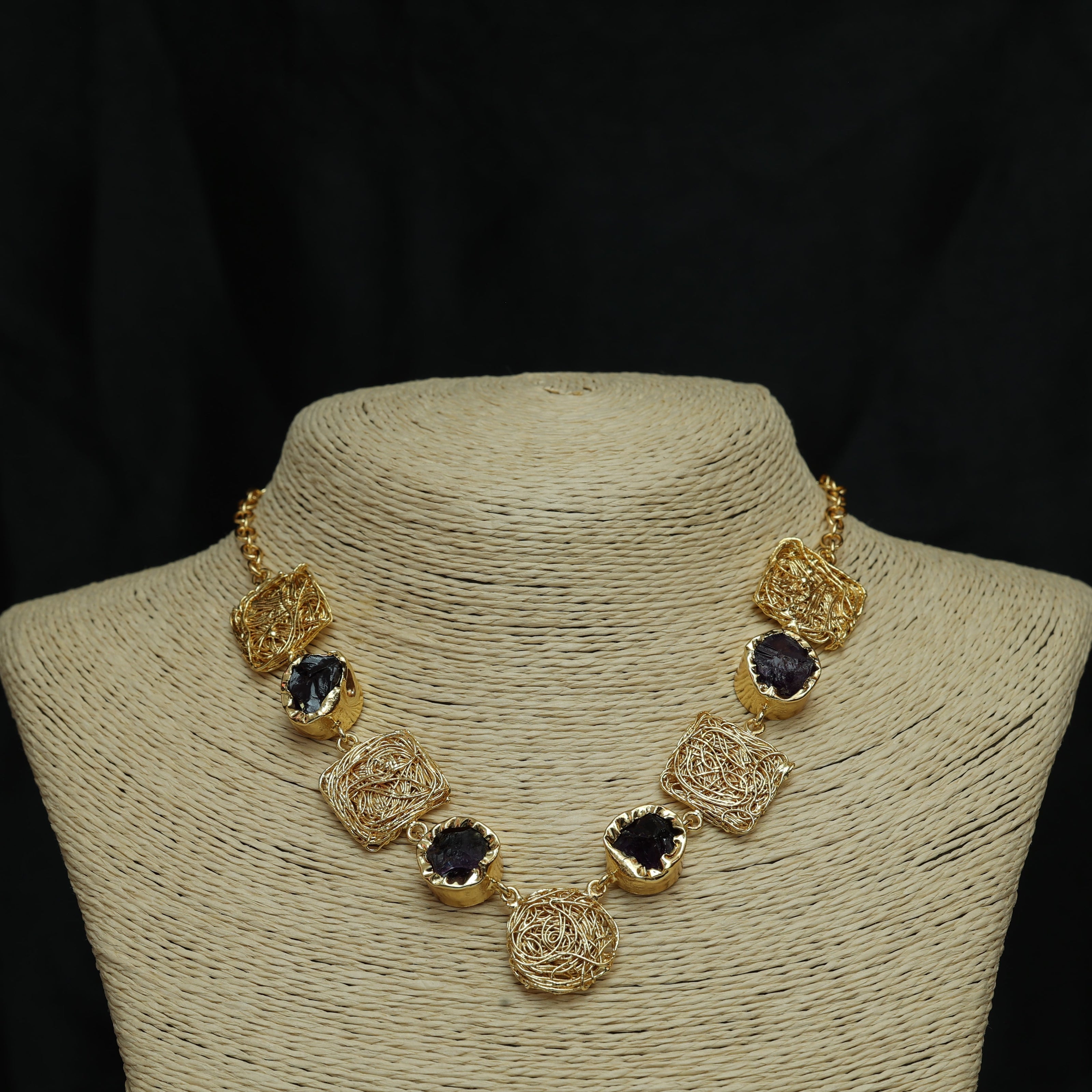 Golden Whirl Amethyst Natural Stone Necklace 18K Gold Plated