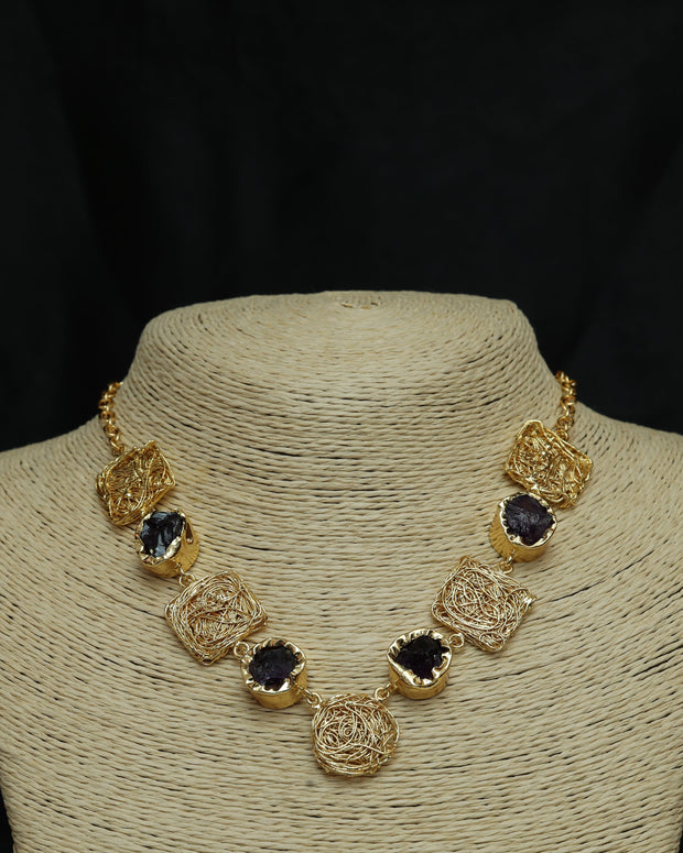 Golden Whirl Amethyst Natural Stone Necklace 18K Gold Plated