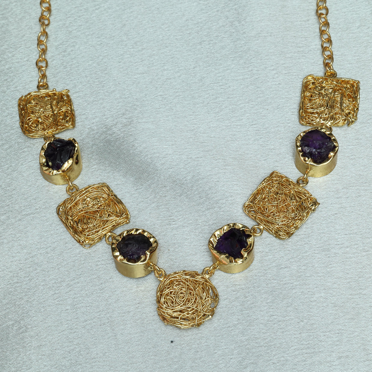 Golden Whirl Amethyst Natural Stone Necklace 18K Gold Plated