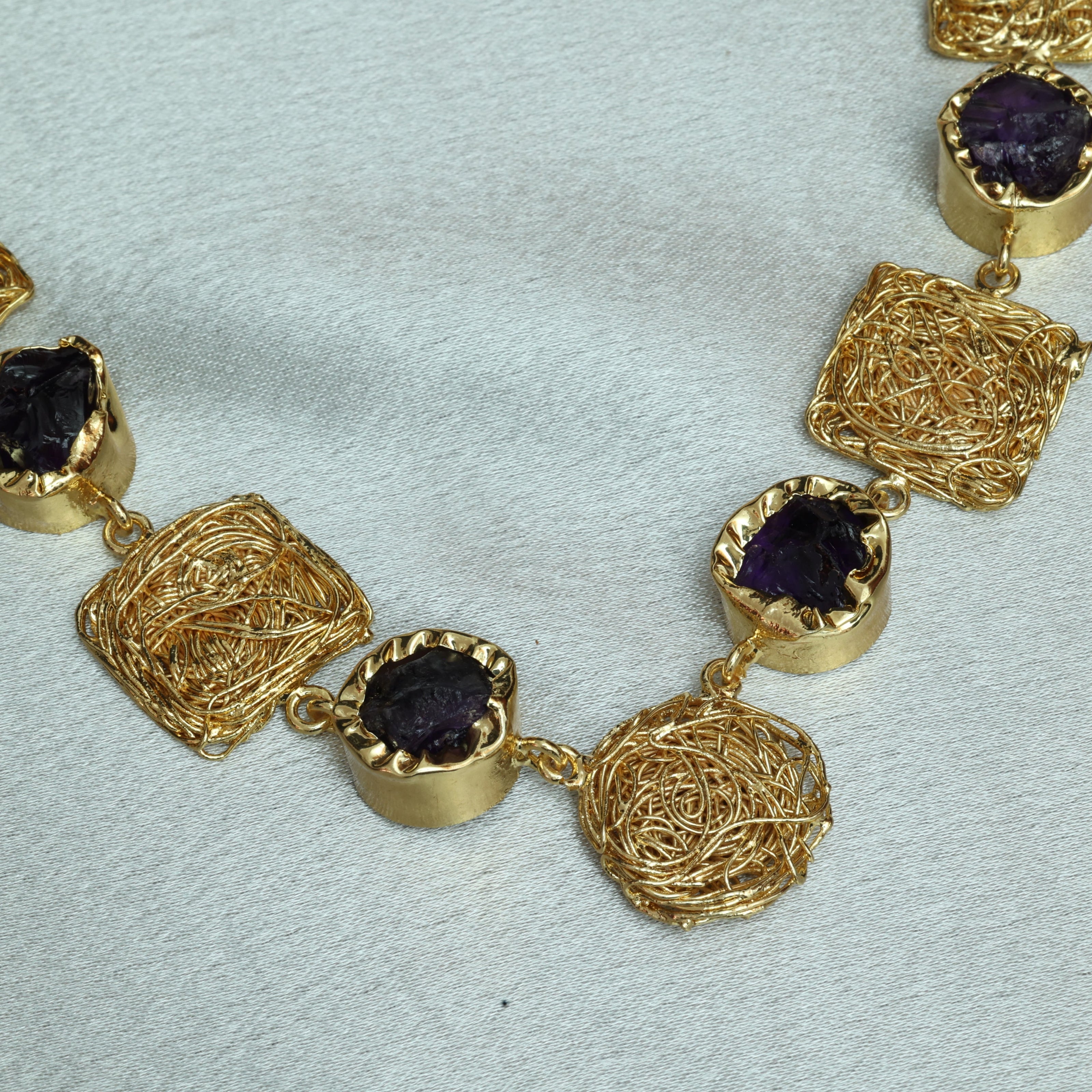 Golden Whirl Amethyst Natural Stone Necklace 18K Gold Plated