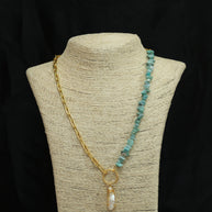 Natutal Stone Chain With Pearl Pendant