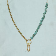 Natutal Stone Chain With Pearl Pendant