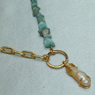 Natutal Stone Chain With Pearl Pendant