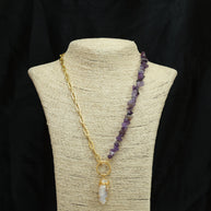 Natutal Stone Chain With Pearl Pendant