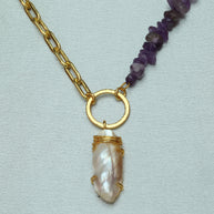 Natutal Stone Chain With Pearl Pendant