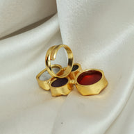 Gem Harmony Multicoloured Natural Stone Adjustable Ring With Pearl 18K Gold Plated