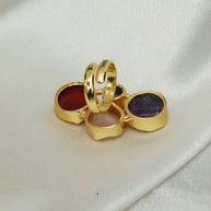 Gem Harmony Multicoloured Natural Stone Adjustable Ring With Pearl 18K Gold Plated
