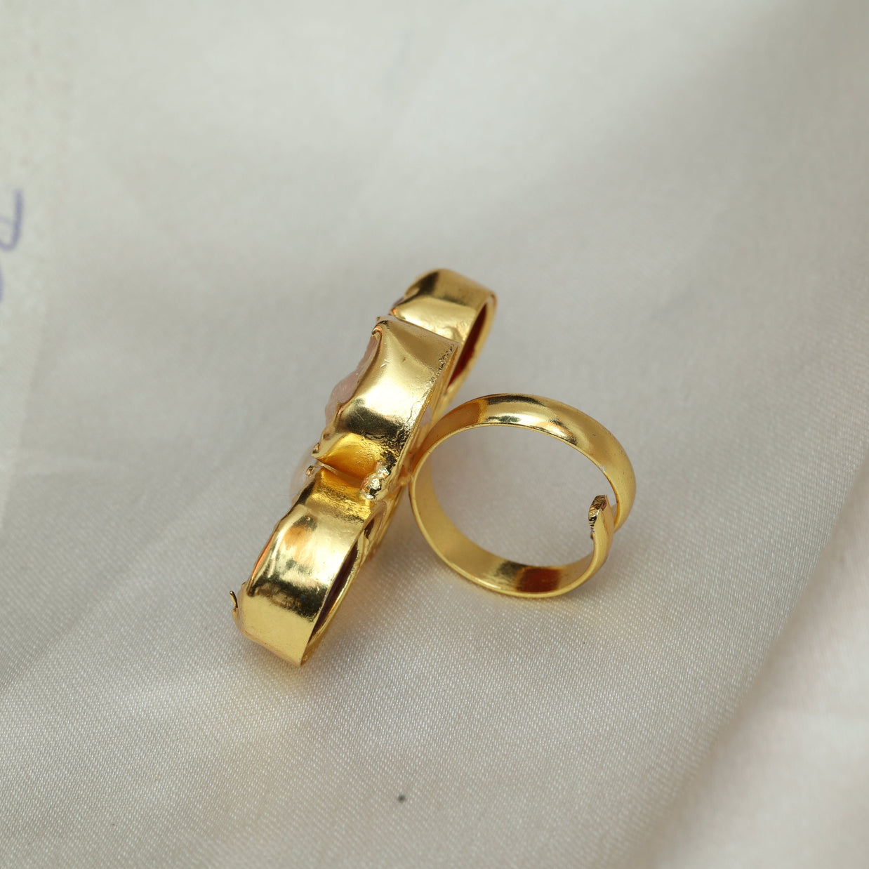 Gem Harmony Multicoloured Natural Stone Adjustable Ring With Pearl 18K Gold Plated