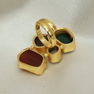 Gem Harmony Multicoloured Natural Stone Adjustable Ring With Pearl 18K Gold Plated