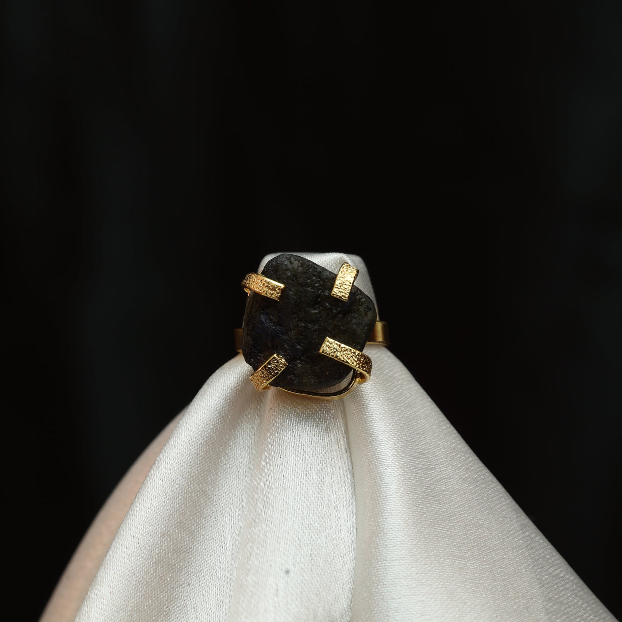 Minimalist Natural Stone Adjustable Ring 18K Gold Plated