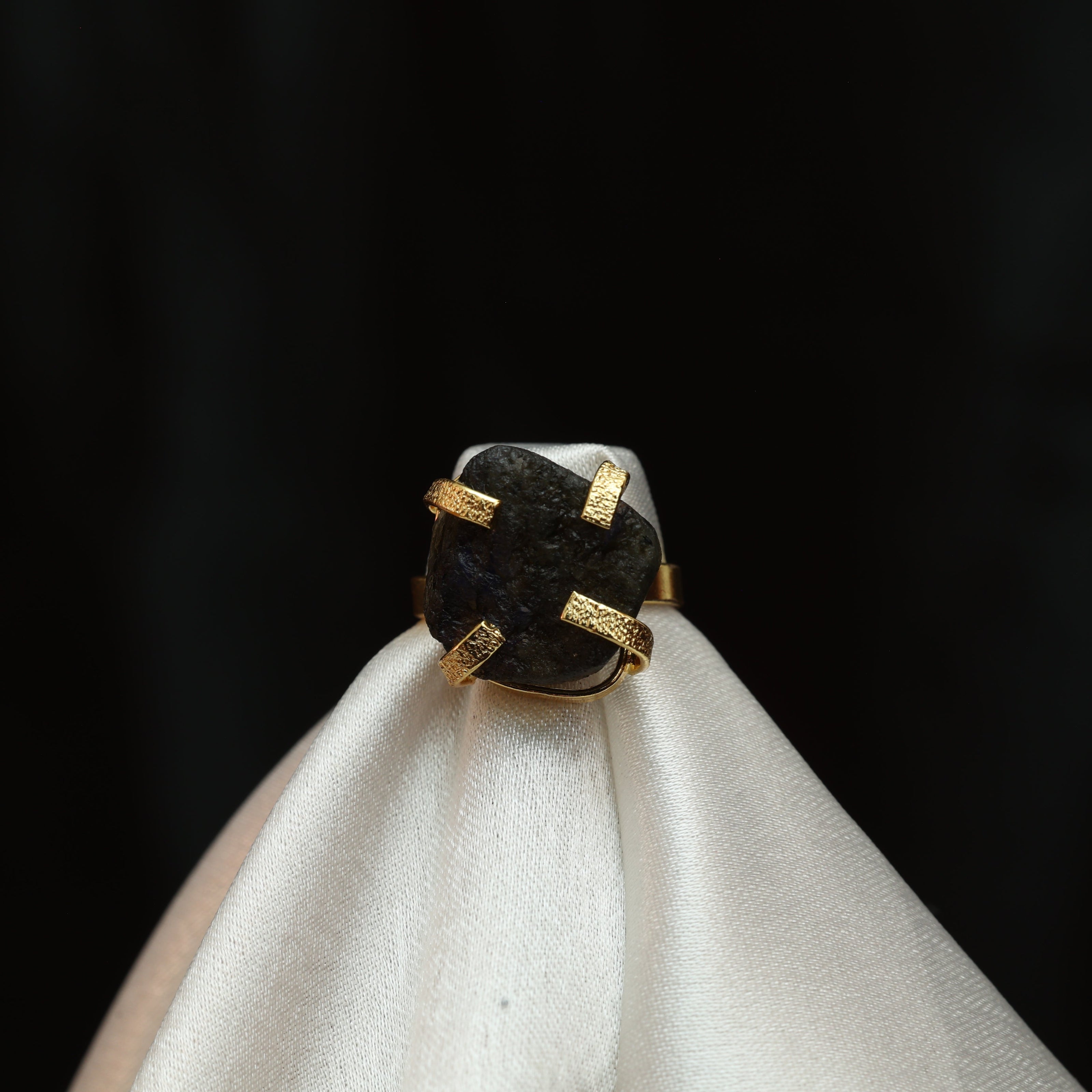 Minimalist Natural Stone Adjustable Ring 18K Gold Plated
