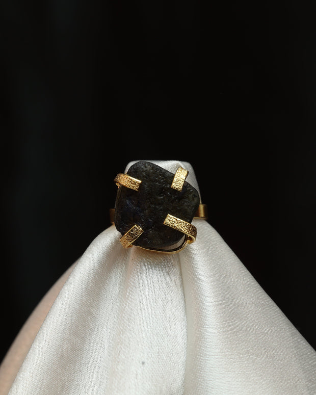 Minimalist Natural Stone Adjustable Ring 18K Gold Plated