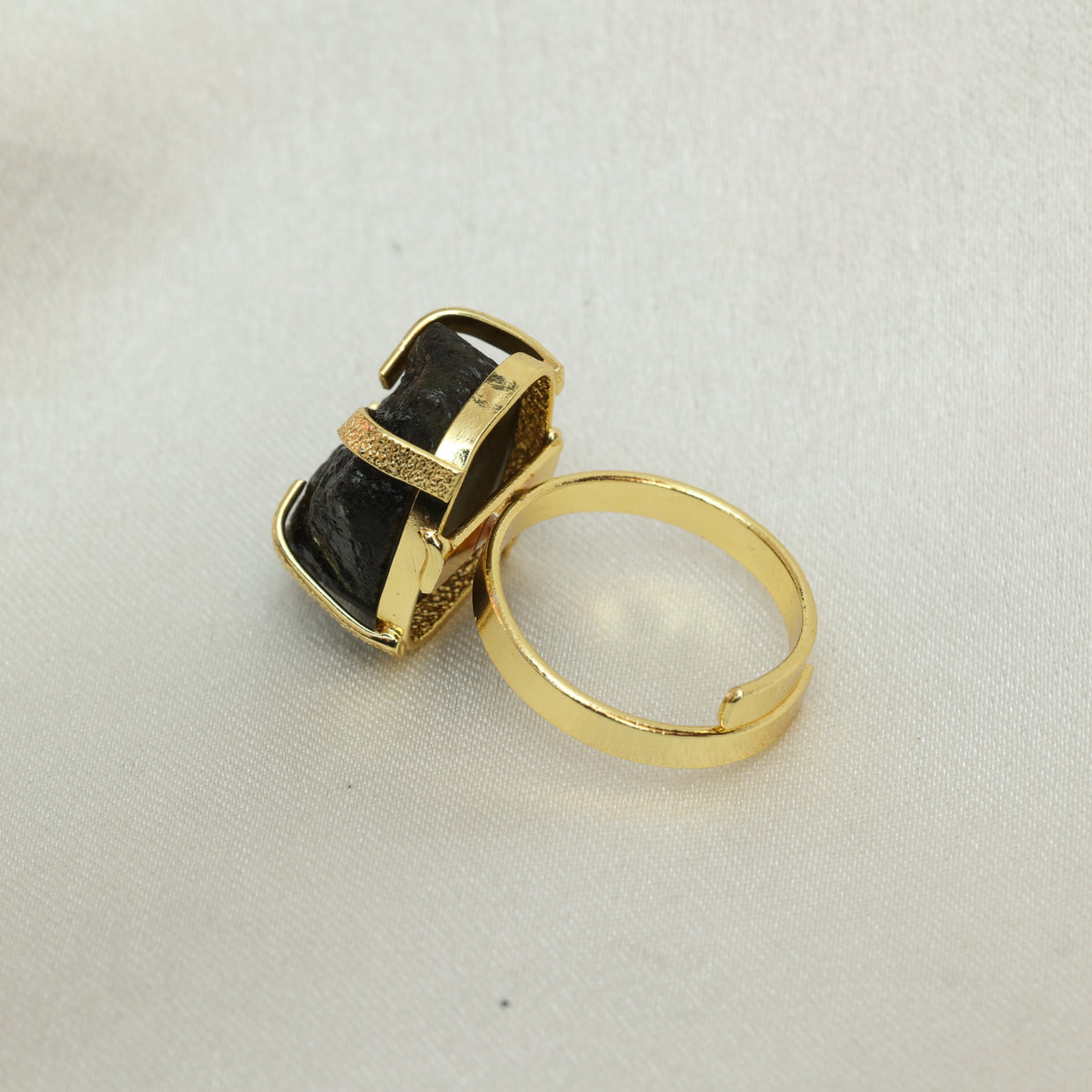 Minimalist Natural Stone Adjustable Ring 18K Gold Plated
