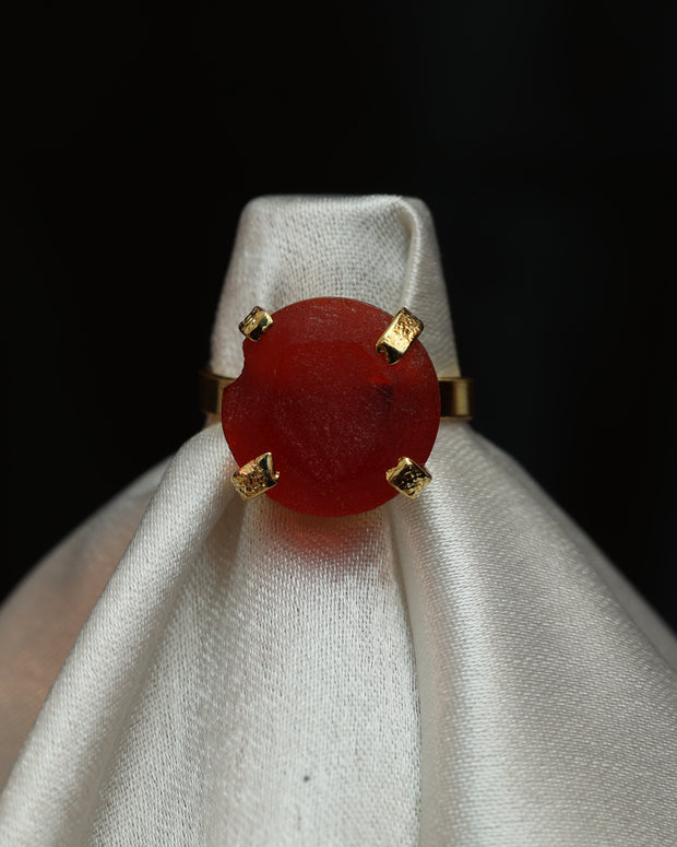 Minimalist Natural Stone Adjustable Ring 18K Gold Plated