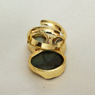 Multicoloured Natural Stone Adjustable Ring With Elegance Of Pearl 18K Gold Plated