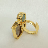 Multicoloured Natural Stone Adjustable Ring With Elegance Of Pearl 18K Gold Plated
