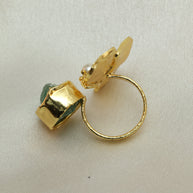 Floral Natural Stone Adjustable Ring 18K Gold Plated