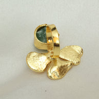 Floral Natural Stone Adjustable Ring 18K Gold Plated