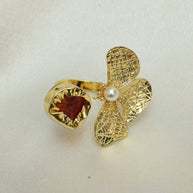 Floral Natural Stone Adjustable Ring 18K Gold Plated