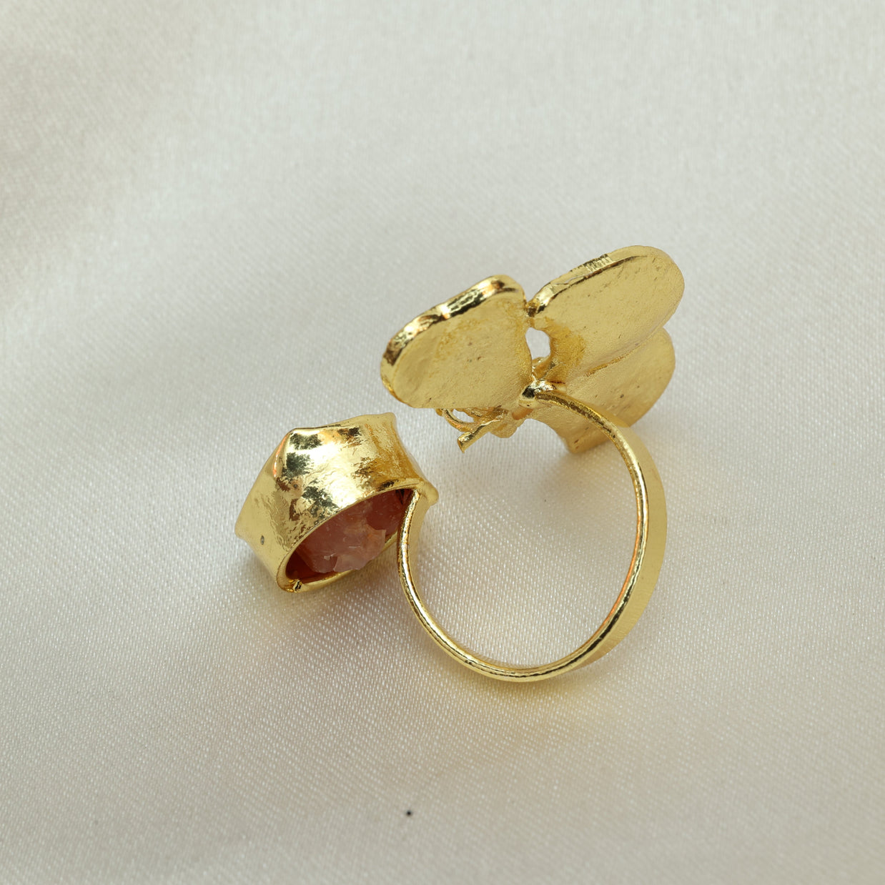Floral Natural Stone Adjustable Ring 18K Gold Plated