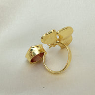 Floral Natural Stone Adjustable Ring 18K Gold Plated