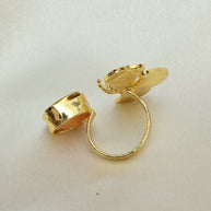 Floral Natural Stone Adjustable Ring 18K Gold Plated