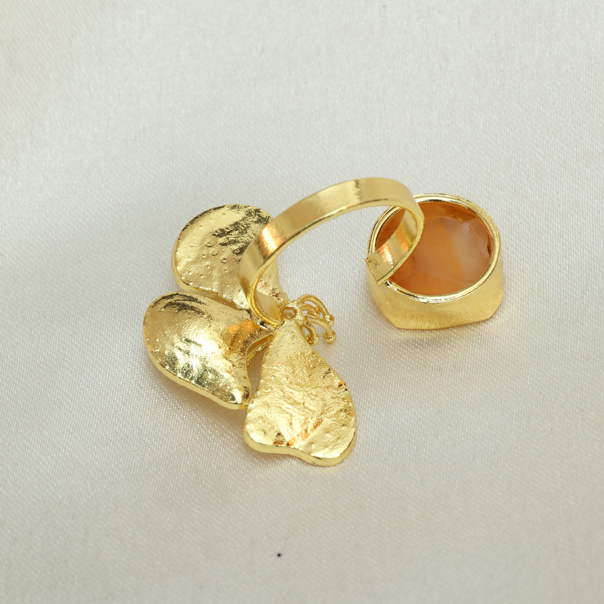 Floral Natural Stone Adjustable Ring 18K Gold Plated