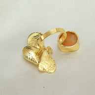 Floral Natural Stone Adjustable Ring 18K Gold Plated