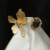 Floral Natural Stone Adjustable Ring 18K Gold Plated