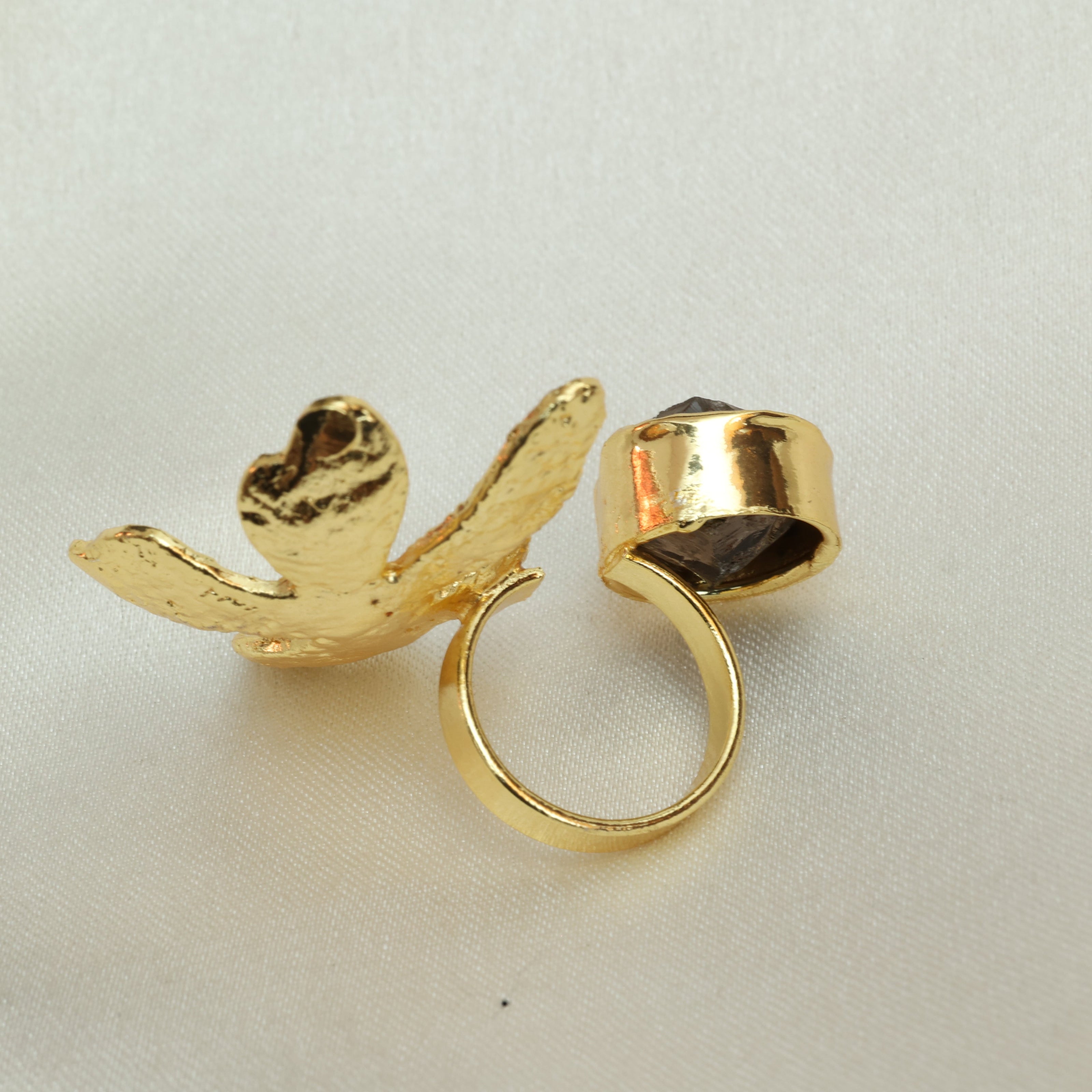 Floral Natural Stone Adjustable Ring 18K Gold Plated