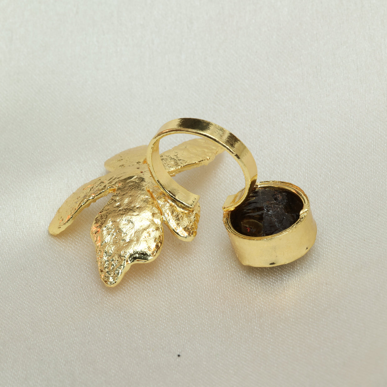 Floral Natural Stone Adjustable Ring 18K Gold Plated