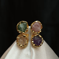 4 Natural Stone Multicoloured Adjustable Ring 18K Gold Plated