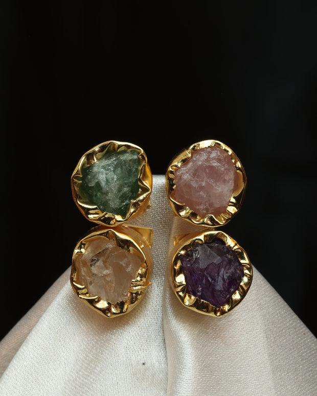 4 Natural Stone Multicoloured Adjustable Ring 18K Gold Plated