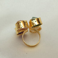 4 Natural Stone Multicoloured Adjustable Ring 18K Gold Plated