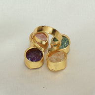 4 Natural Stone Multicoloured Adjustable Ring 18K Gold Plated