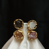 4 Natural Stone Multicoloured Adjustable Ring 18K Gold Plated