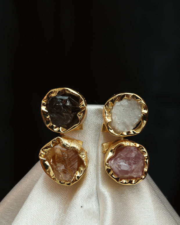 4 Natural Stone Multicoloured Adjustable Ring 18K Gold Plated