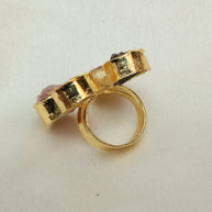 4 Natural Stone Multicoloured Adjustable Ring 18K Gold Plated