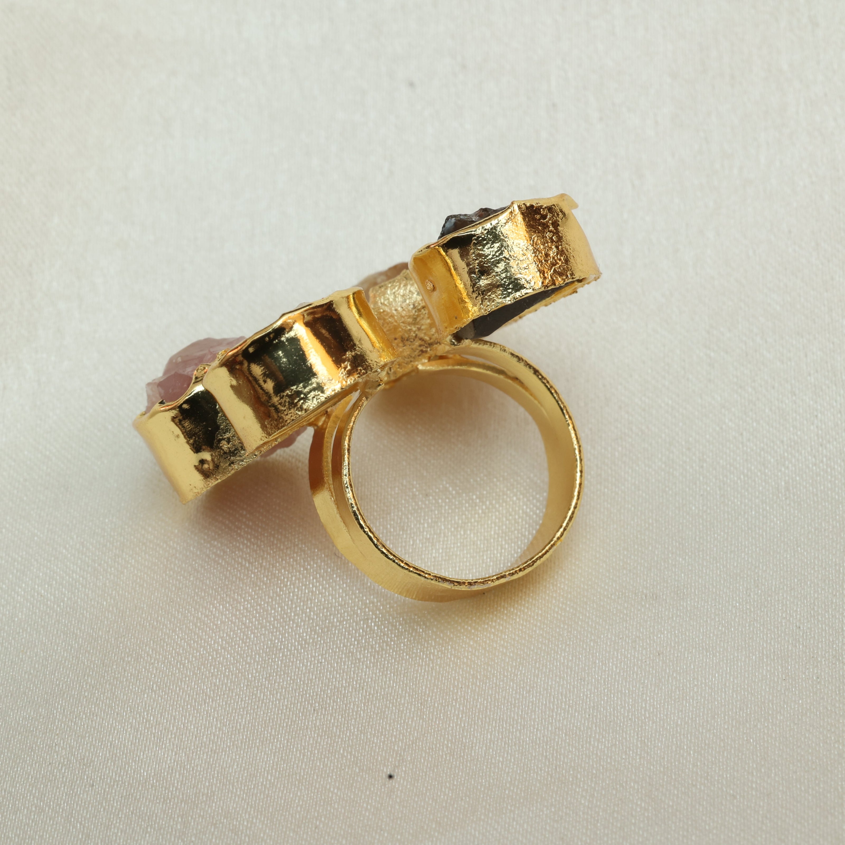 4 Natural Stone Multicoloured Adjustable Ring 18K Gold Plated