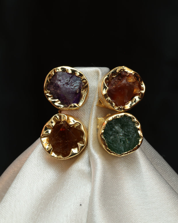 4 Natural Stone Multicoloured Adjustable Ring 18K Gold Plated