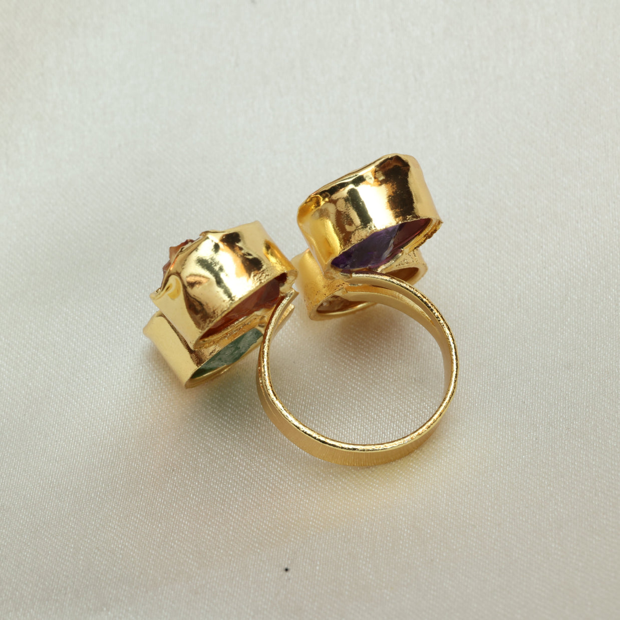 4 Natural Stone Multicoloured Adjustable Ring 18K Gold Plated