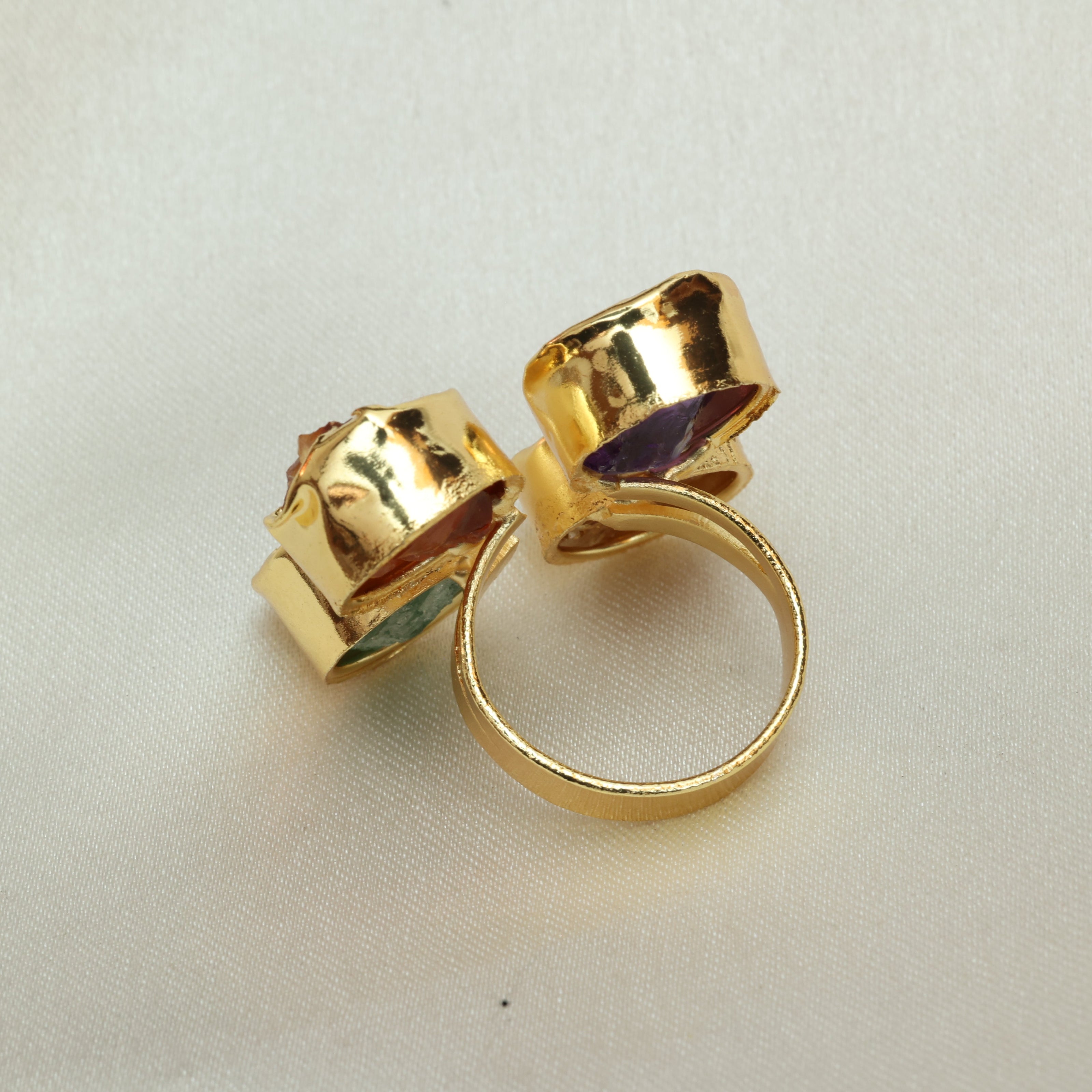 4 Natural Stone Multicoloured Adjustable Ring 18K Gold Plated